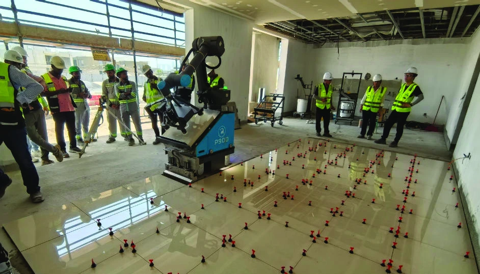 Floor tiling robot demonstration at a villa project in the UAE